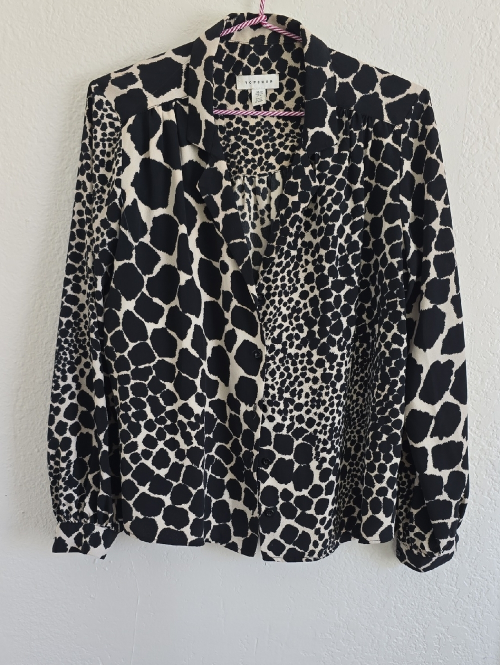 Topshop Black and White Giraffe-Spot Button Front Blouse